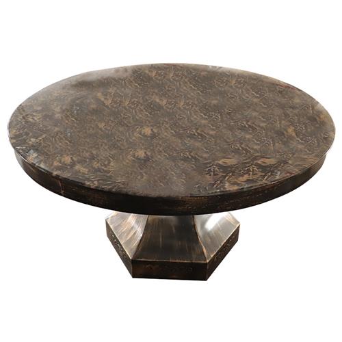 黑色菱形五金桶腳古典鐵藝仿古大理石圓餐桌 